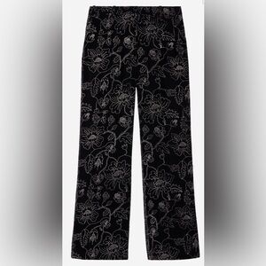 The Kooples NWT BLACK VELVET SUIT TROUSERS with Glitter Floral Print